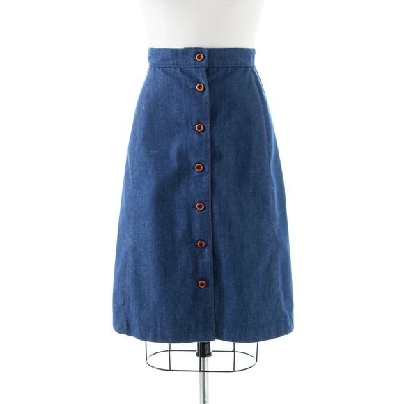 Vintage 1970s Denim Skirt 70s MS. PIONEER Leather Blue Jean Western Boho A-Line - Picture 3 of 8